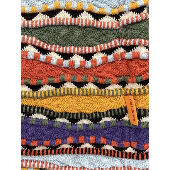 Round Two Multicolor Knit Collection Camp Shirt Size L Coogie-Style - Picture 3 of 5